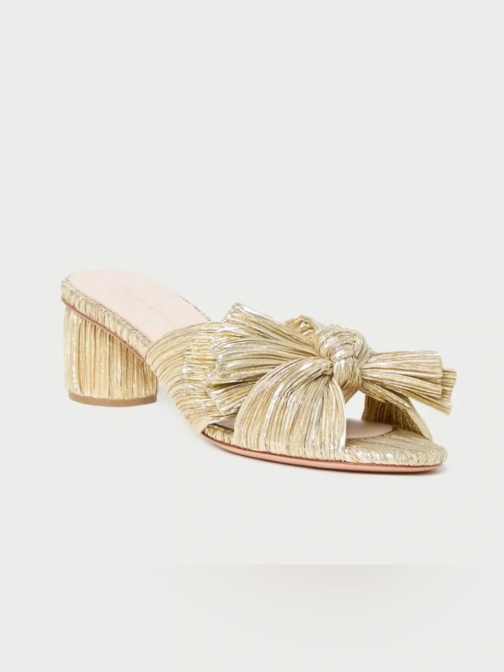 Loeffler Randall Emilia Gold Pleated Bow Heel Sz 8.5